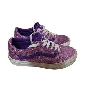 Vans Off Sneakers The Wall Missy Girls Size 2 Purple Glitter Low Skate Shoes